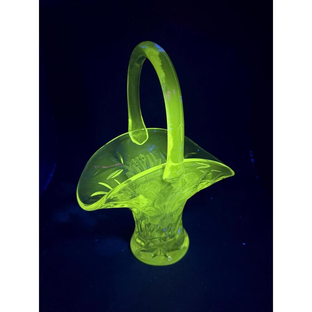 Early 20th Century Wheel-Cut Glass Basket – Manganese UV Reactive Decor